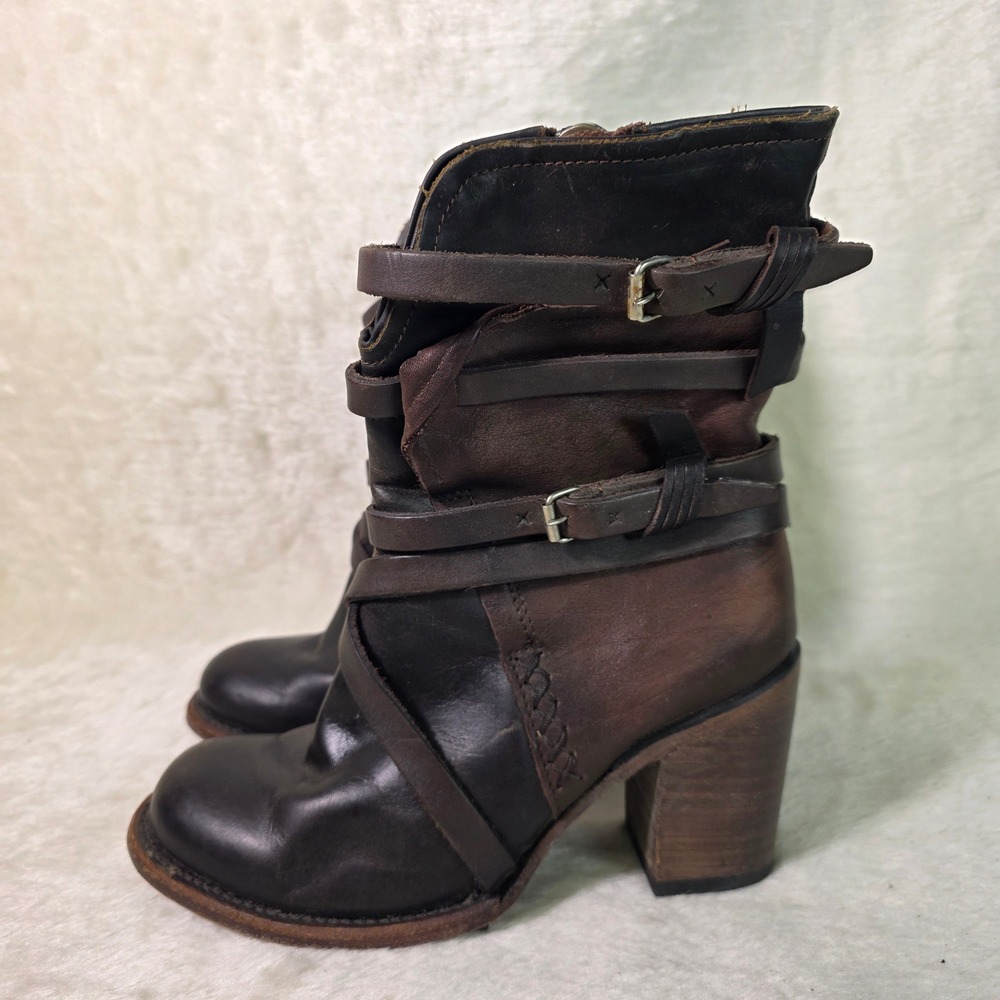 Freebird By Steven Baker Strappy Ankle Boots Mid Calf Brown Leather Womens 6